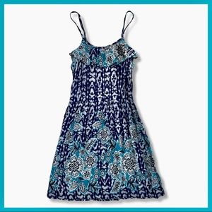 Blue Pattern Boho Dress with Ruffle